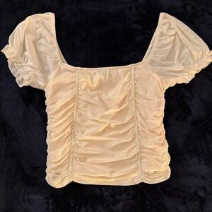 Forever 21 Cream Ruched Puff sleeve Blouse